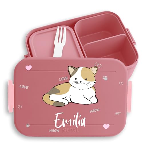 Kinder Bento Box Midi Lunchbox für Mepal Bentobox - Süße Katze Katzen Cat Cats Mieze Miezekatze - 900 ml - Rosa - brotzeitdose fächern vesperdose katzenmotiv brotdose von Geschenk mit Namen personalisiert by Shirtracer