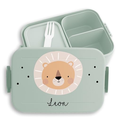 Kinder Bento Box Midi Lunchbox für Mepal Bentobox - Boho Löwe Löwen Löwenmotiv Lion König der Tiere - 900 ml - Sage Grün - kinderbrotdosen brotdose name tieren brotbüchse von Geschenk mit Namen personalisiert by Shirtracer