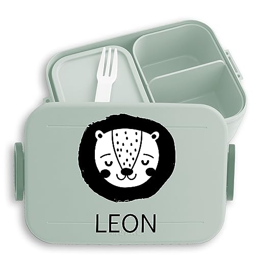 Kinder Bento Box Midi Lunchbox für Mepal Bentobox - Löwen - Löwe Löwin König der Tiere Lion - 900 ml - Sage Grün - brotdose tiger personalisierte jausenbox kind name kindergarten fuer von Geschenk mit Namen personalisiert by Shirtracer