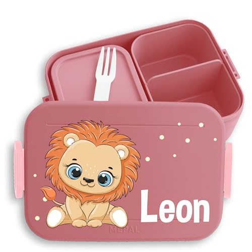 Kinder Bento Box Midi für Mepal Bentobox - Löwen - Brotbox Löwe süß Lunchbox Lion Vesperbox König der Tiere I Löwenmotiv - 900 ml - Rosa - brotdose kindergarten leo kinderbrotdosen von Geschenk mit Namen personalisiert by Shirtracer