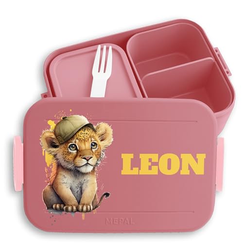 Kinder Bento Box Midi Lunchbox für Mepal Bentobox - Süßer Löwe Löwen Lion Leo - 900 ml - Rosa - kindergarten brotdose name tiger kinderbrotdosen kita fächern personalisierte jausenbox tiere von Geschenk mit Namen personalisiert by Shirtracer