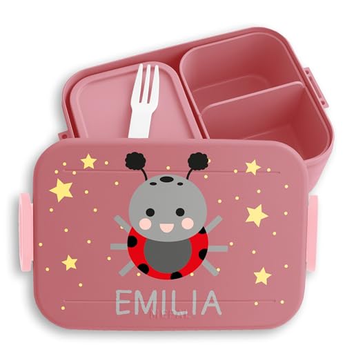 Kinder Bento Box Midi Lunchbox für Mepal Bentobox - Süßer Marienkäfer Käfer Marienkäfermotiv - 900 ml - Rosa - kind von Geschenk mit Namen personalisiert by Shirtracer