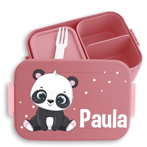 Kinder Bento Box Midi Lunchbox für Mepal Bentobox - Panda süß Padabären Pandabär - 900 ml - Rosa - personalierte snackbox jausenbox brotdose bento-lunchbox brotdosen jausenboxen unterteilt von Geschenk mit Namen personalisiert by Shirtracer