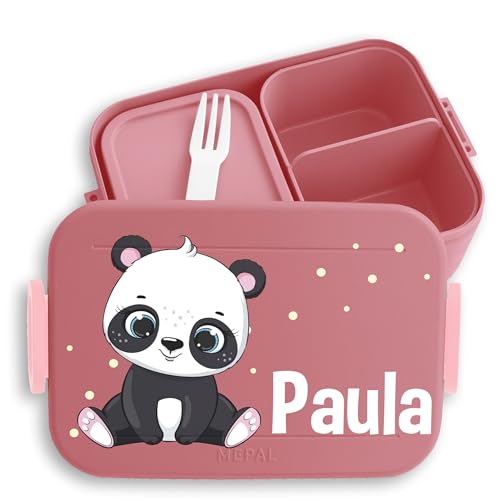 Kinder Bento Box Midi Lunchbox für Mepal Bentobox - Panda süß Padabären Pandabär - 900 ml - Rosa - personalierte personalisierte brotdose name pandabären snackbox einteilung dose brotbox junge von Geschenk mit Namen personalisiert by Shirtracer
