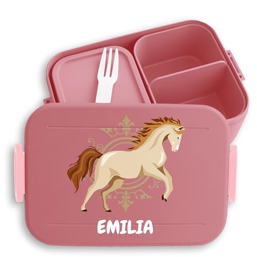 Kinder Bento Box Midi Lunchbox für Mepal Bentobox - Pferd Pferdemädchen Pferde Springen - 900 ml - Rosa - geburtstag mädchen personalisierte brotdosen horse spring brotdose maedchen reiten von Geschenk mit Namen personalisiert by Shirtracer