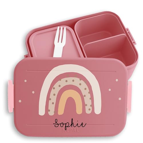 Kinder Bento Box Midi Lunchbox für Mepal Bentobox - Boho Regenbogen Rainbow - 900 ml - Rosa - brotdose mädchen schule personalisierte geschenke kind jausenbox vesperbox kindergarten name brotbox von Geschenk mit Namen personalisiert by Shirtracer