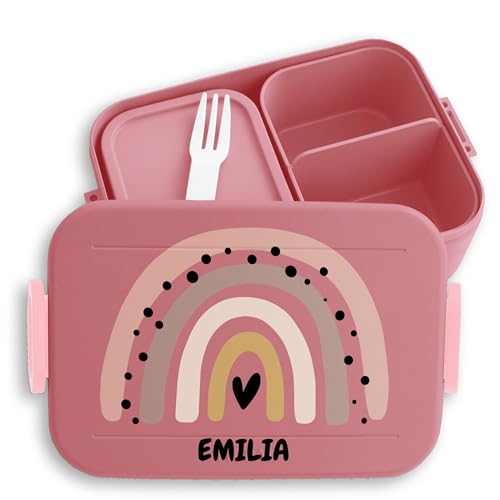 Kinder Bento Box Midi Lunchbox für Mepal Bentobox - Boho Regenbogen Rainbow - 900 ml - Rosa - geschenke kindergarten brotdose mädchen schule name schulkind jausenbox 8 jahre von Geschenk mit Namen personalisiert by Shirtracer