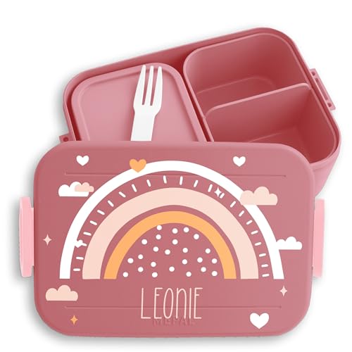 Kinder Bento Box Midi für Mepal Bentobox - Lunchbox Boho Regenbogen Brotbox Rainbow Vesperbox I - 900 ml - Rosa - personalisierte brotdose brotboxen kindergarten schulkind mädchen wolken von Geschenk mit Namen personalisiert by Shirtracer