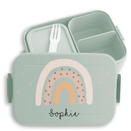 Kinder Bento Box Midi Lunchbox für Mepal Bentobox - Boho Regenbogen Rainbow - 900 ml - Sage Grün - brotdose kindergarten name auf vesperbox personalisierte brotdosen jausenbox mädchen schule von Geschenk mit Namen personalisiert by Shirtracer