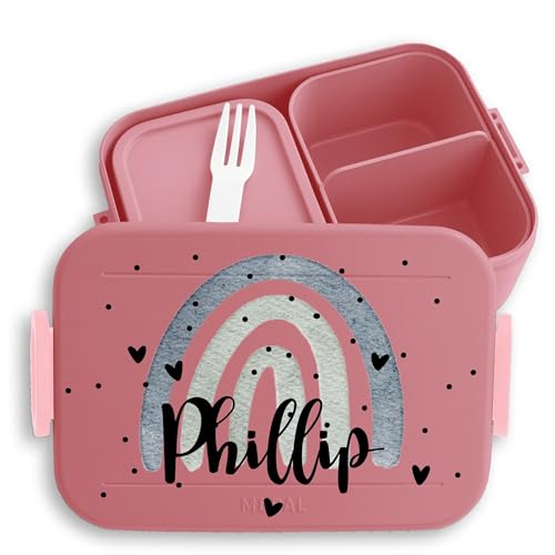 Kinder Bento Box Midi Lunchbox für Mepal Bentobox - Regenbogen Brotdose Rainbow mit Name Jausenbox I - 900 ml - Rosa - personalisierte brotdosen vesperbox mädchen schule personalised von Geschenk mit Namen personalisiert by Shirtracer