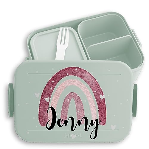 Kinder Bento Box Midi Lunchbox für Mepal Bentobox - Regenbogen Personalisiert Rainbow - 900 ml - Sage Grün - brotdose jausenbox mädchen schule personalisierte vesperdose name brotdosen schulkind von Geschenk mit Namen personalisiert by Shirtracer