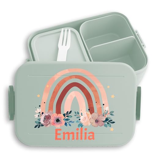 Kinder Bento Box Midi Lunchbox für Mepal Bentobox - Regenbogen Rainbow - 900 ml - Sage Grün - brotdose kindergarten brotbox name auf vesperbox kind frühstücksbox fächern von Geschenk mit Namen personalisiert by Shirtracer