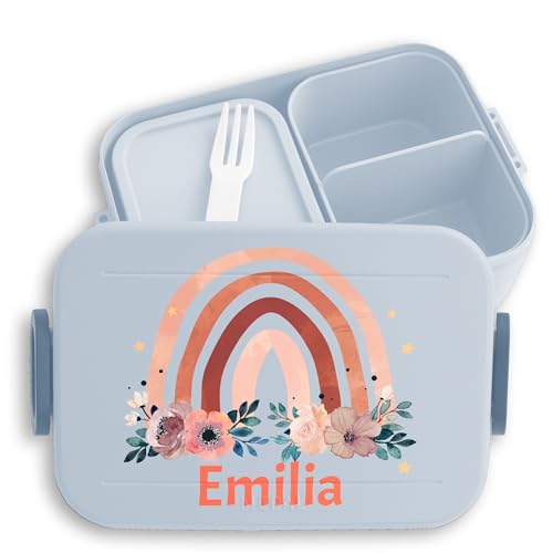 Kinder Bento Box Midi Lunchbox für Mepal Bentobox - Regenbogen Rainbow - 900 ml - Hellblau - brotdose mädchen schule geschenke brotbox personalisierte vesperbox kindergarten name jausenbox von Geschenk mit Namen personalisiert by Shirtracer