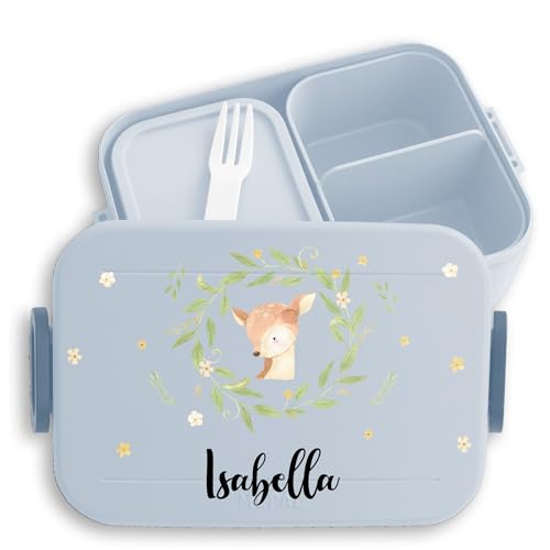 Kinder Bento Box Midi Lunchbox für Mepal Bentobox - Süßes Reh Rehkitz - 900 ml - Hellblau - brotdose rehlein individualisierbar nepal brotbox personalisierte tiere brotdosen mädchen kindergarten von Geschenk mit Namen personalisiert by Shirtracer