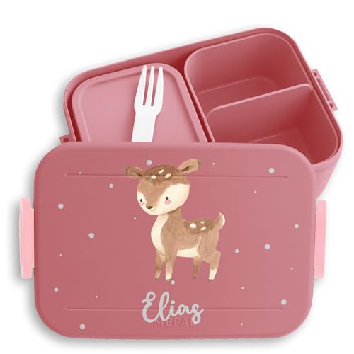 Kinder Bento Box Midi Lunchbox für Mepal Bentobox - Süßes Rehkitz Reh - 900 ml - Rosa - brotdose rehlein tiere brotdosen personalisierte rehe kindergarten personalierte individualisierbar name von Geschenk mit Namen personalisiert by Shirtracer