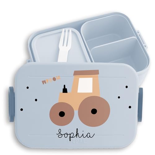 Kinder Bento Box Midi Lunchbox für Mepal Bentobox - Boho Traktor Trecker Zugmaschine Bulldog Schlepper - 900 ml - Hellblau - personalisierte brotdose traktoren brotzeitbox kindergarten kita brotbox von Geschenk mit Namen personalisiert by Shirtracer