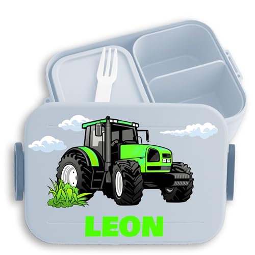 Kinder Bento Box Midi Lunchbox für Mepal Bentobox - Traktor Schlepper Zugmaschine Trecker - 900 ml - Hellblau - personalisierte brotdose traktorfans brotzeitbox kindergarten junge kita brotbox von Geschenk mit Namen personalisiert by Shirtracer