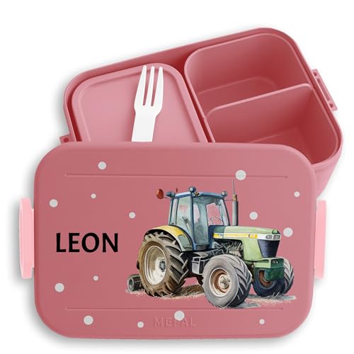 Bento Box Midi Lunchbox für Mepal Bentobox - Trecker Traktor Kinder Schlepper Bulldog - 900 ml - Rosa - brotbox name personalisierte brotdose traktorfans träcker brotboxen von Geschenk mit Namen personalisiert by Shirtracer