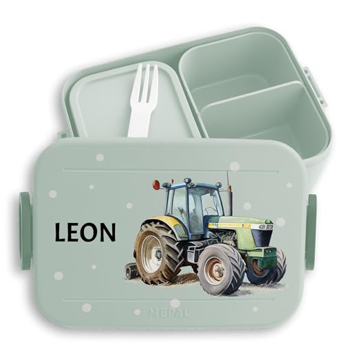 Bento Box Midi Lunchbox für Mepal Bentobox - Trecker Traktor Kinder Schlepper Bulldog - 900 ml - Sage Grün - landwirtschaft geschenke brotdose brotdose+traktor butterbrotdose kindergarten träcker von Geschenk mit Namen personalisiert by Shirtracer