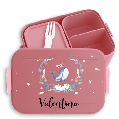 Kinder Bento Box Midi Lunchbox für Mepal Bentobox - Brotbox süßer Wal Jausenbox Wale Vesperbox Walfisch Geschenk Whale I - 900 ml - Rosa - ocean brotdose personalisierte fisch brotzeitbox von Geschenk mit Namen personalisiert by Shirtracer