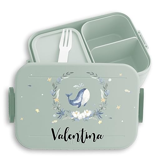 Kinder Bento Box Midi Lunchbox für Mepal Bentobox - Süßer Wal Wale Walfisch Whale - 900 ml - Sage Grün - brotdose personalisierte brotdosen personalierte von Geschenk mit Namen personalisiert by Shirtracer