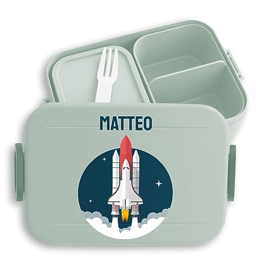 Kinder Bento Box Midi Lunchbox für Mepal Bentobox - Weltall - Nasa Space Shuttle Spaceshuttel Discovery Rakete Weltraum - 900 ml - Sage Grün - astronaut name brotdose personalierte raumschiff von Geschenk mit Namen personalisiert by Shirtracer