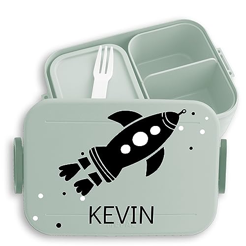 Kinder Bento Box Midi Lunchbox für Mepal Bentobox - Weltall - Rakete Raumschiff Weltraum - 900 ml - Sage Grün - brotdose name raketen personalierte astronaut space shuttle astronauten nasa von Geschenk mit Namen personalisiert by Shirtracer