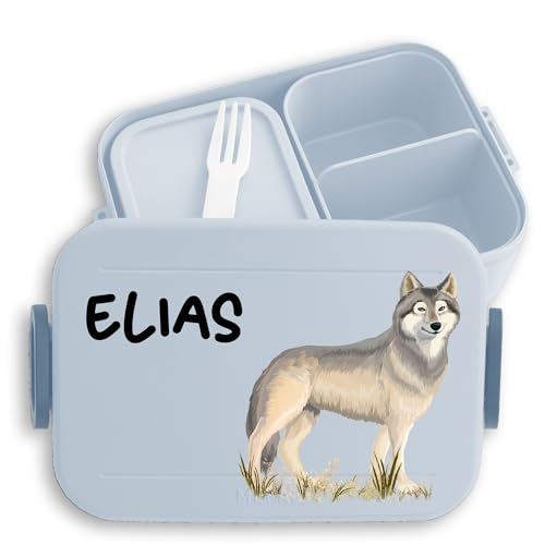 Kinder Bento Box Midi Lunchbox für Mepal Bentobox - Wolf Wolfsmotiv Raubtier Wölfe - 900 ml - Hellblau - brotdose jausenbox fächern maple personalierte take a break von Geschenk mit Namen personalisiert by Shirtracer