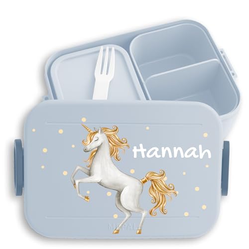 Kinder Bento Box Midi Lunchbox für Mepal Bentobox - Einhorn Unicorn Mädchen Geschenke Einhörner - 900 ml - Hellblau - name personalisierte brotdose brotbox und vesperdose fächern fabelwesen von Geschenk mit Namen personalisiert by Shirtracer