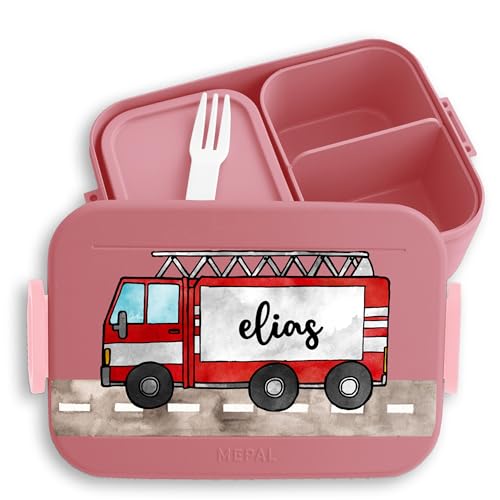 Kinder Bento Box Midi Lunchbox für Mepal Bentobox - Feuerwehrauto Feuerwehr Feuerwehrmann - 900 ml - Rosa - geschenke brotdose krippe junge feuerwehrgeschenk brotdosen kind krippen brotzeitbox von Geschenk mit Namen personalisiert by Shirtracer