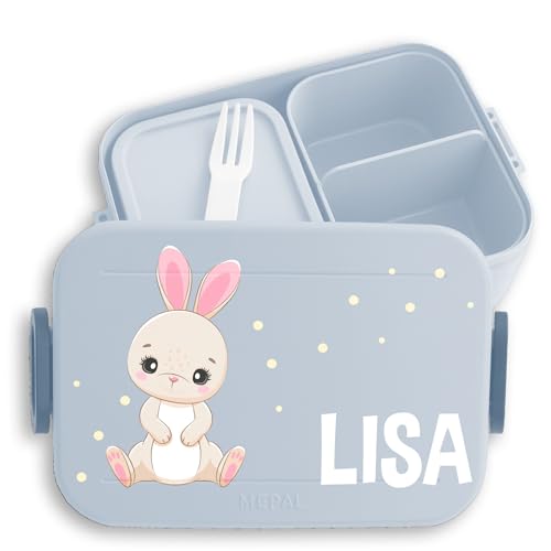 Kinder Bento Box Midi Lunchbox für Mepal Bentobox - Hase süß Hasen Hasenmotiv Langohr Rabbit - 900 ml - Hellblau - brotdose mädchen kindergarten bunny rabbits snackdose jausendose schule tiere von Geschenk mit Namen personalisiert by Shirtracer