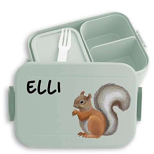 Kinder Bento Box Midi Lunchbox für Mepal Bentobox - Eichhörnchen Squirrel Nagetrier - 900 ml - Sage Grün von Geschenk mit Namen personalisiert by Shirtracer