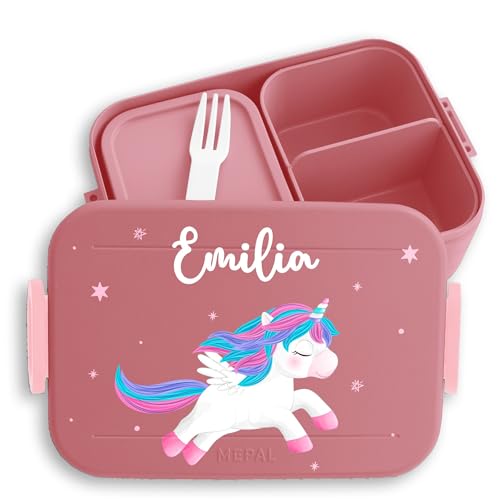 Kinder Bento Box Midi Lunchbox für Mepal Bentobox - Einhorn Unicorn - 900 ml - Rosa - brotbox schule mädchen personalisierte brotboxen einhörnern brotdose kita brotzeitbox name einhörner lunch von Geschenk mit Namen personalisiert by Shirtracer