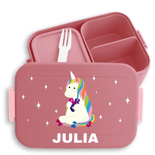 Kinder Bento Box Midi Lunchbox für Mepal Bentobox - Einhorn Unicorn - 900 ml - Rosa - brotbox mädchen name personalisierte brotboxen einhörnern brotdose fächern einhörner jausenbox von Geschenk mit Namen personalisiert by Shirtracer