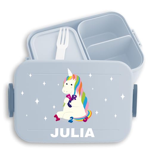 Kinder Bento Box Midi Lunchbox für Mepal Bentobox - Einhorn Unicorn - 900 ml - Hellblau - jausenbox mädchen schule unicorns personalisierte brotdose name und vesperdose brotbox fabelwesen von Geschenk mit Namen personalisiert by Shirtracer