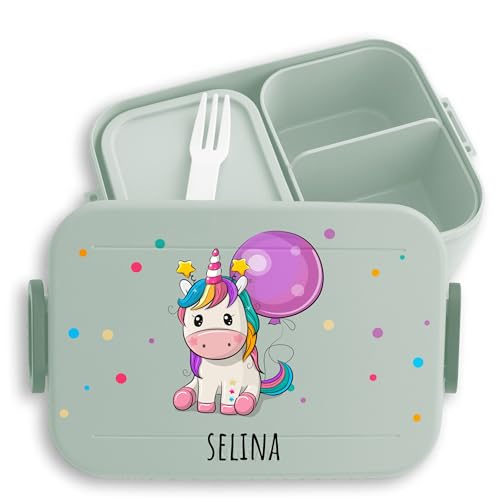 Kinder Bento Box Midi Lunchbox für Mepal Bentobox - Kleines süßes Einhorn Unicorn - 900 ml - Sage Grün - personalisierte brotdose mädchen name brotbox fächern. eigenem und vesperdose dosen von Geschenk mit Namen personalisiert by Shirtracer