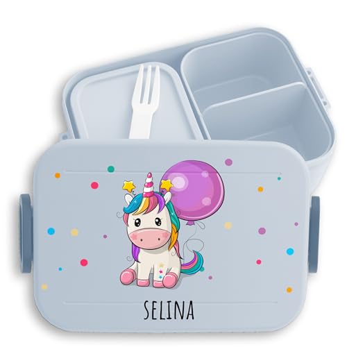 Kinder Bento Box Midi Lunchbox für Mepal Bentobox - Kleines süßes Einhorn Unicorn - 900 ml - Hellblau - jausenbox brotdose mädchen unicorns brotzeitdose personalisierte brotboxen name von Geschenk mit Namen personalisiert by Shirtracer