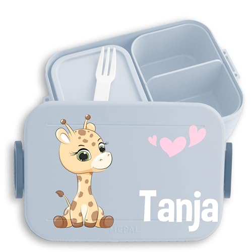 Kinder Bento Box Midi Lunchbox für Mepal Bentobox - Brotbox Giraffe süß Jausenbox Giraffen Vesperdose Giraffenmotiv I - 900 ml - Hellblau - und tiere butterbrotdose kita bedrucken brotdose von Geschenk mit Namen personalisiert by Shirtracer