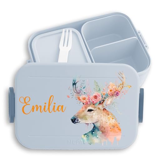 Kinder Bento Box Midi Lunchbox für Mepal Bentobox - Hirsch Geweihträger Geweih Hirsche Hirschmotiv - 900 ml - Hellblau - waldtieren blumen waldtiere von Geschenk mit Namen personalisiert by Shirtracer