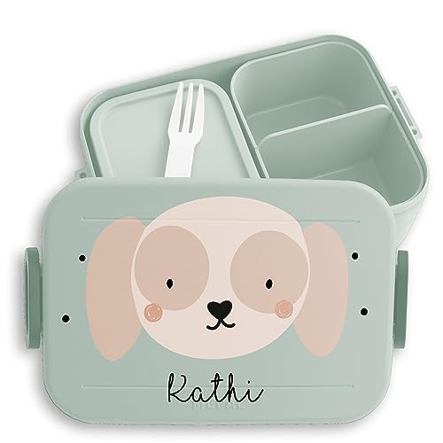 Kinder Bento Box Midi Lunchbox für Mepal Bentobox - Boho Hund Hunde Dog Dogs Hundemotiv - 900 ml - Sage Grün - brotdose name personalisierte von Geschenk mit Namen personalisiert by Shirtracer