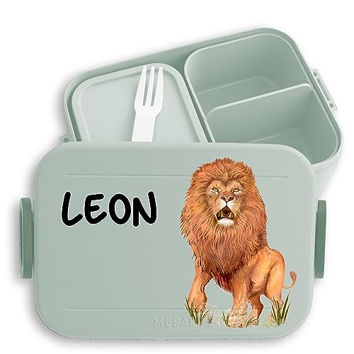 Kinder Bento Box Midi Lunchbox für Mepal Bentobox - Löwen - Löwe Löwenmotiv Löwenmähne König der Tiere - 900 ml - Sage Grün - brotdose personalisierte jausenbox tiger snackbox kind name von Geschenk mit Namen personalisiert by Shirtracer