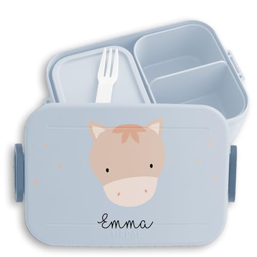 Kinder Bento Box Midi Lunchbox für Mepal Bentobox - Boho Pferd Pferdemädchen Pferde Pferdemotiv - 900 ml - Hellblau - brotbox mädchen schule personalisierte brotdosen horse pferden brotdose von Geschenk mit Namen personalisiert by Shirtracer