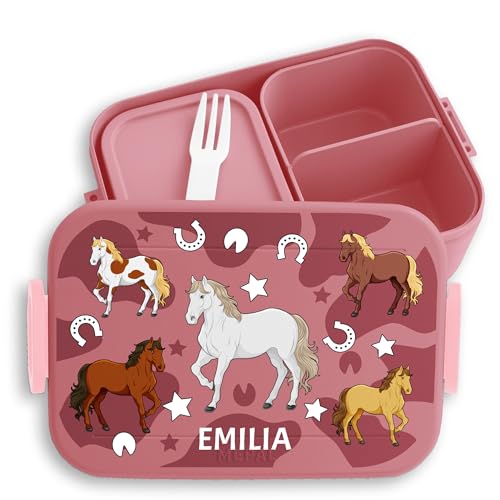 Kinder Bento Box Midi Lunchbox für Mepal Bentobox - Pferd - Pferde Pferdemotiv Pferdemädchen - 900 ml - Rosa - personalisierte geschenke mädchen horse brotdose maedchen reiten schulbrotdose von Geschenk mit Namen personalisiert by Shirtracer