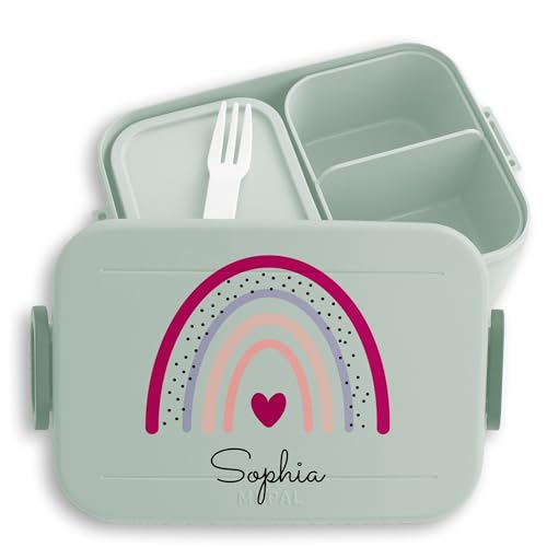 Kinder Bento Box Midi Lunchbox für Mepal Bentobox - Regenbogen Regenbögen - 900 ml - Sage Grün - kindergarten brotdose name geschenke personalisierte brotdosen jausenbox mädchen schule von Geschenk mit Namen personalisiert by Shirtracer