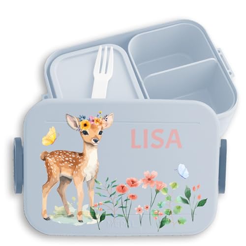 Kinder Bento Box Midi für Mepal Bentobox - Brotbox Reh Lunchbox Rehkitz Vesperdose Rehe Vesperbox Rehgeweih I - 900 ml - Hellblau - brotdose mädchen kindergarten schul geschenke rehlein name von Geschenk mit Namen personalisiert by Shirtracer