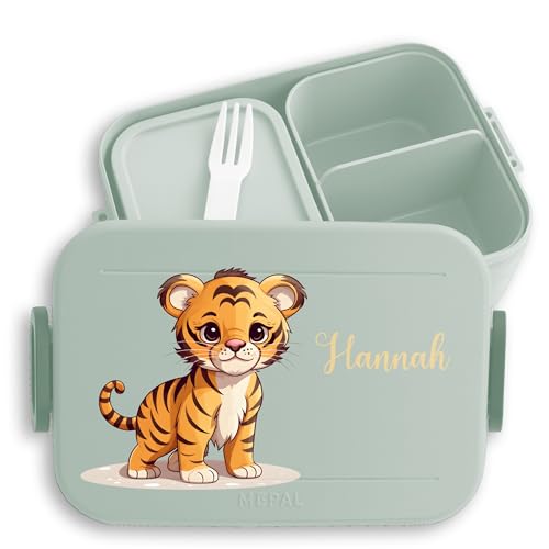 Kinder Bento Box Midi Lunchbox für Mepal Bentobox - Tiger - Zootiere Tiermotiv - 900 ml - Sage Grün - tiermotiven von Geschenk mit Namen personalisiert by Shirtracer