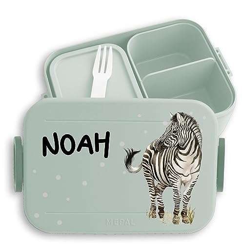 Kinder Bento Box Midi Lunchbox für Mepal Bentobox - Zebra Zebras Zebramotiv Zebrastreifen - 900 ml - Sage Grün - lunch von Geschenk mit Namen personalisiert by Shirtracer