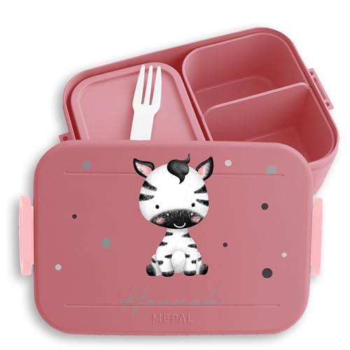 Kinder Bento Box Midi Lunchbox für Mepal Bentobox - Brotbox Zebra mit Namen Jausenbox Zebras Vesperdose Zebramotiv I - 900 ml - Rosa - brotdose auslaufsicher personalisierte von Geschenk mit Namen personalisiert by Shirtracer