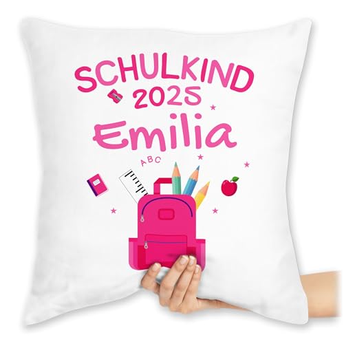 Kissen 40x40 Zierkissen - Einschulung - Schulkind 2024 - 40 x 40 cm - Weiß - schulanfang endlich schule kissenhülle schulanfänger name 1. schultag jetzt schul bin ein 1.schultag ich schulkinder von Geschenk mit Namen personalisiert by Shirtracer