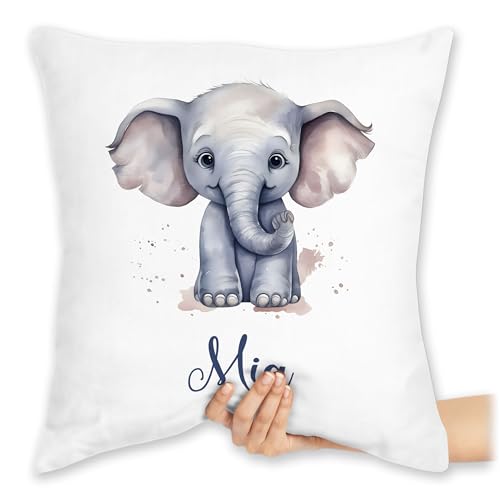 Kissen 40x40 Zierkissen - Zootiere - Elefant Dickhäuter Grauer Riese Rüsseltier - 40 x 40 cm - Weiß - Elefanten Geschenke sofakissen elefantenmotiv Elephant Name und von Geschenk mit Namen personalisiert by Shirtracer
